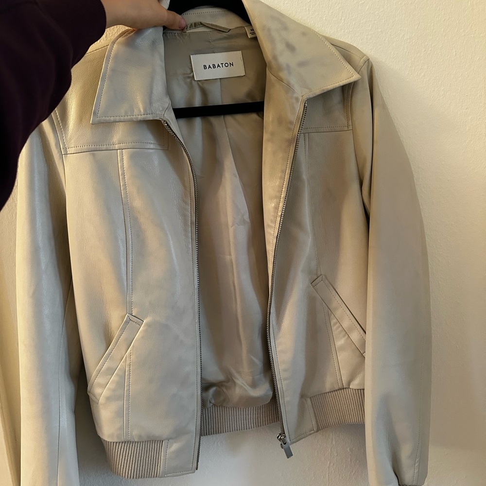 Babaton Women's Cream Leather Jacket